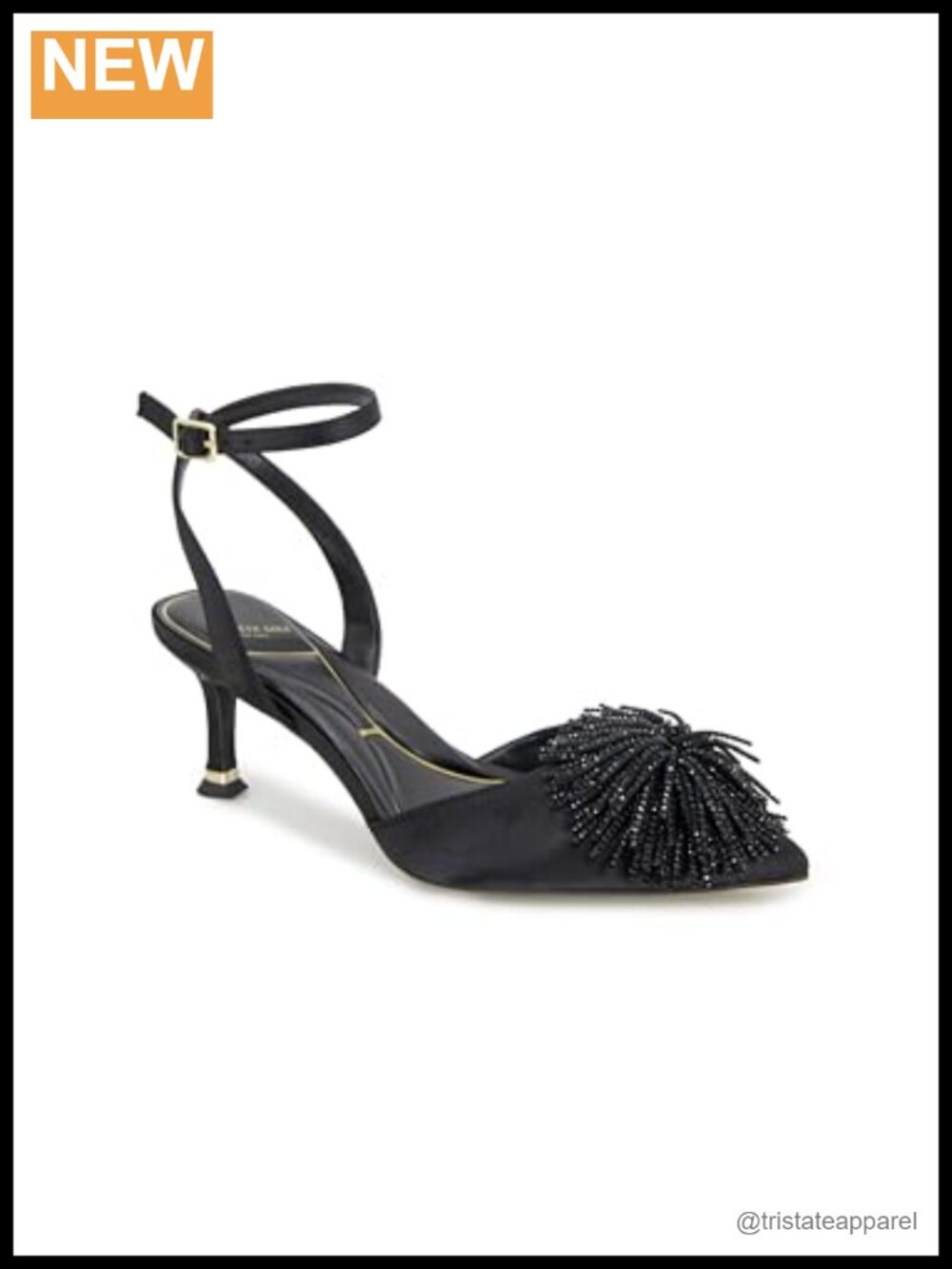 Women's Pointed Toe Pump Ankle Strap Pom Pom Detail